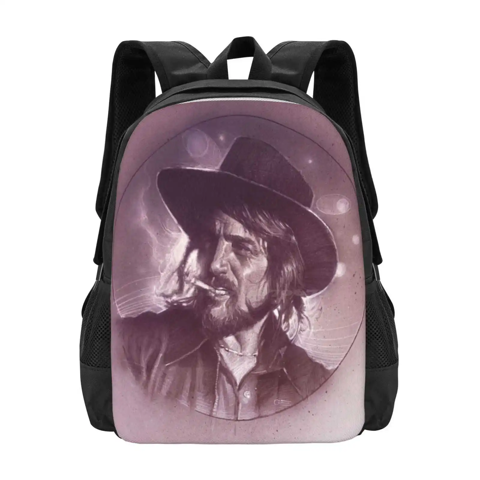 Waylon Jennings / Portrait On Gris Paper Hot Sale Schoolbag Backpack Fashion Bags Waylon Jennings Outlaw Cowboy Highwaymen 70S