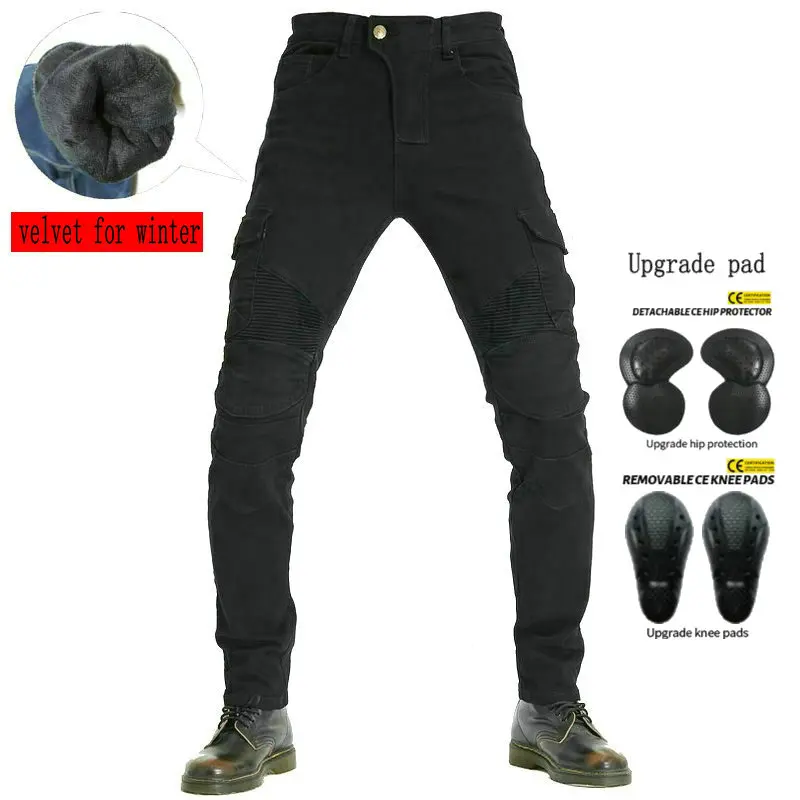 Motorcycle Winter Riding Jeans Volero Velvet Warm Loose Straight Pants Motocross Protection Trousers Six Pockets Overall 3 Color