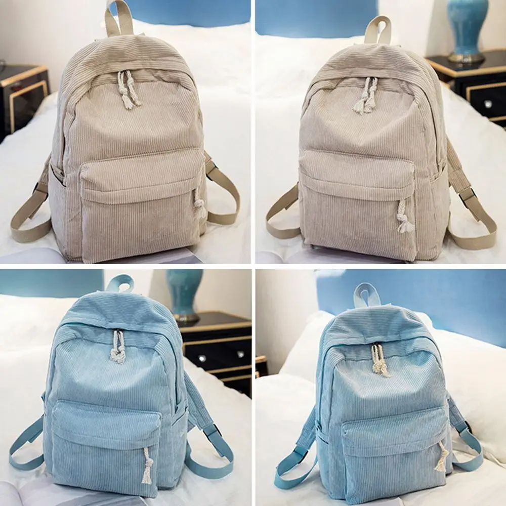 Lightweight Corduroy Backpack Solid Color Harajuku Students School Bag Japanese Style Ulzzang Students Daypack Shopping