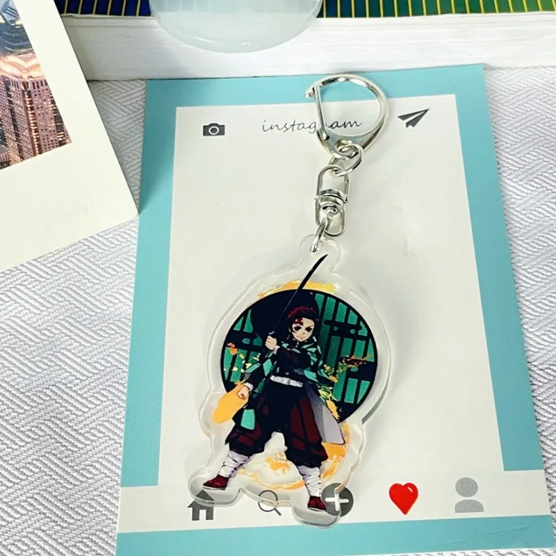 Demon Slayer Cartoon Portachiavi in acrilico Kamado Tanjirou Anime Action Figure Toy Doll Kawaii Chiave Zaino Decorazione Regalo di Natale