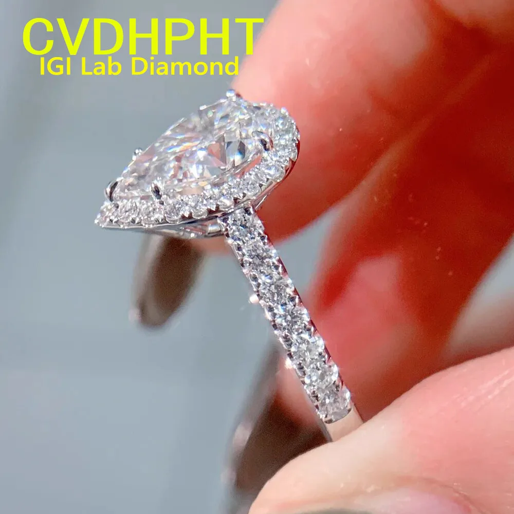 

IGI Lab Growing Diamond Ring Pear shape D Color 1 2 3 4 5Ct Solid 10K White Gold Ring Diamond wedding ring Factory Engagement