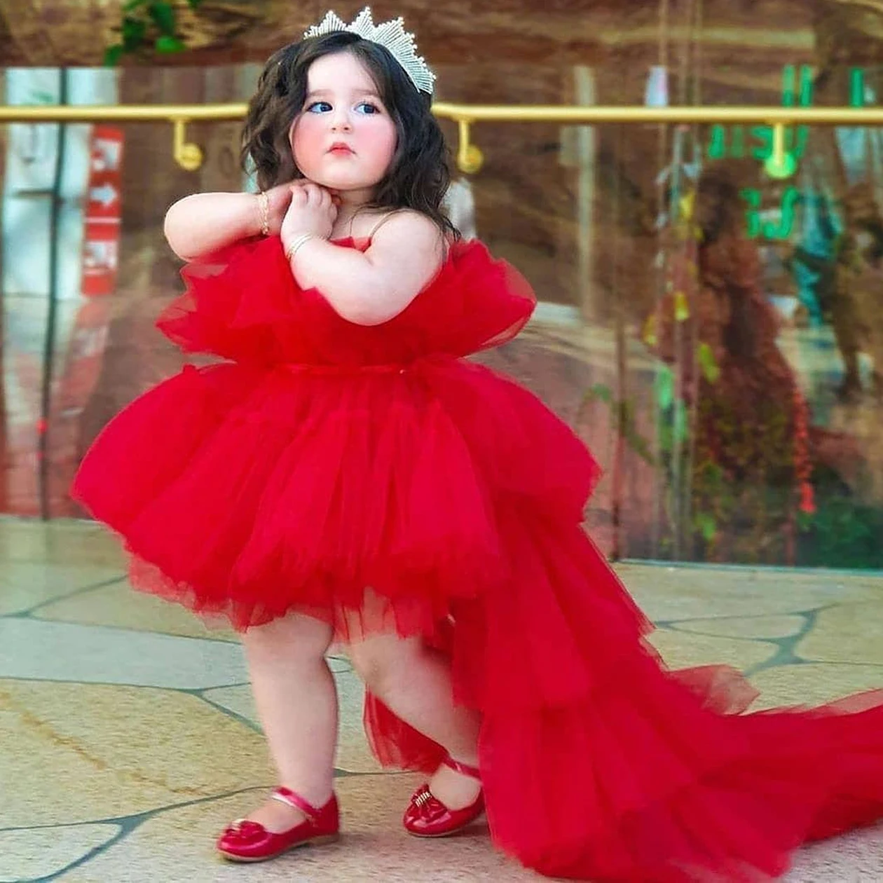 Baby Girls Red Trailing Bow Lace Princess Dress Christmas Party Wedding 2 Yrs Birthday Ball Gown Bridesmaid Dresses Kid Clothing