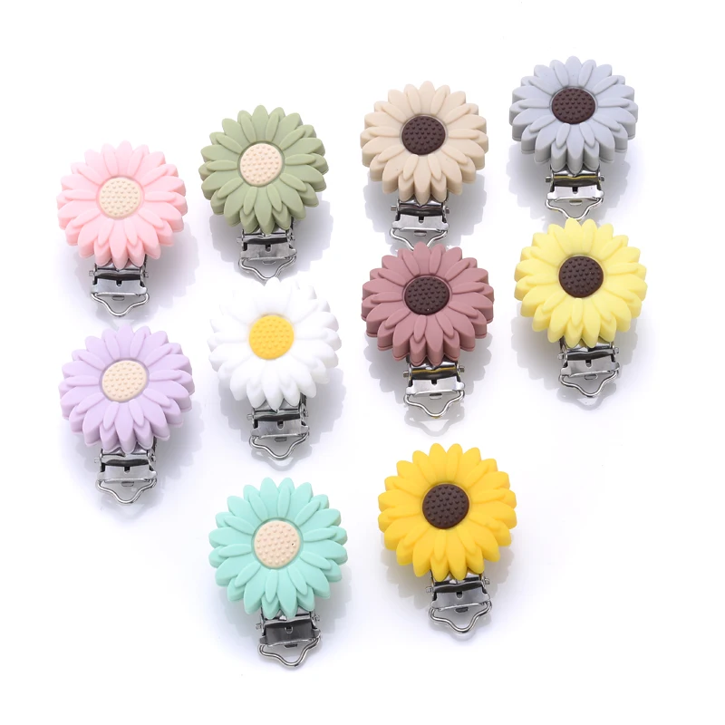 

3Pcs Flower Baby Pacifier Clip Food Grade Silicone Dummy Clip DIY Teether Necklace Baby Pacifer Chain Care Toys Accessories