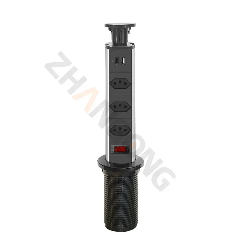 Pop Up Table Sockets Brazil Pull-out 3 Outlets 1 USB A C Plug Socket 2500W Pull-up Bult In Desktop Embedded Lifting Row Socket