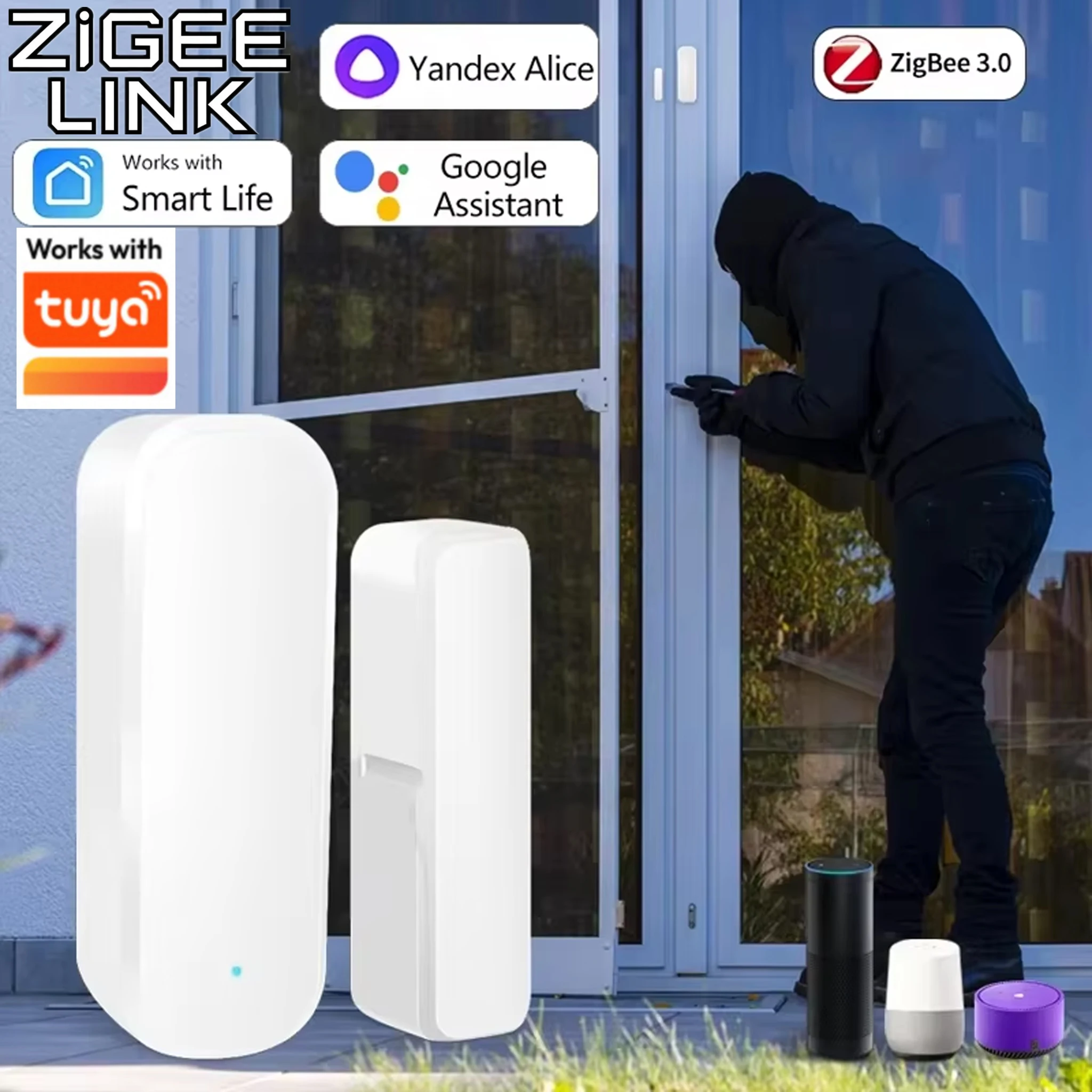 

Датчик открытия/закрытия дверей и окон Tuya Zigbee 3.0 для умного дома, сигнализация, детектор, совместим с Alexa, Home Assistant, Z2MQTT