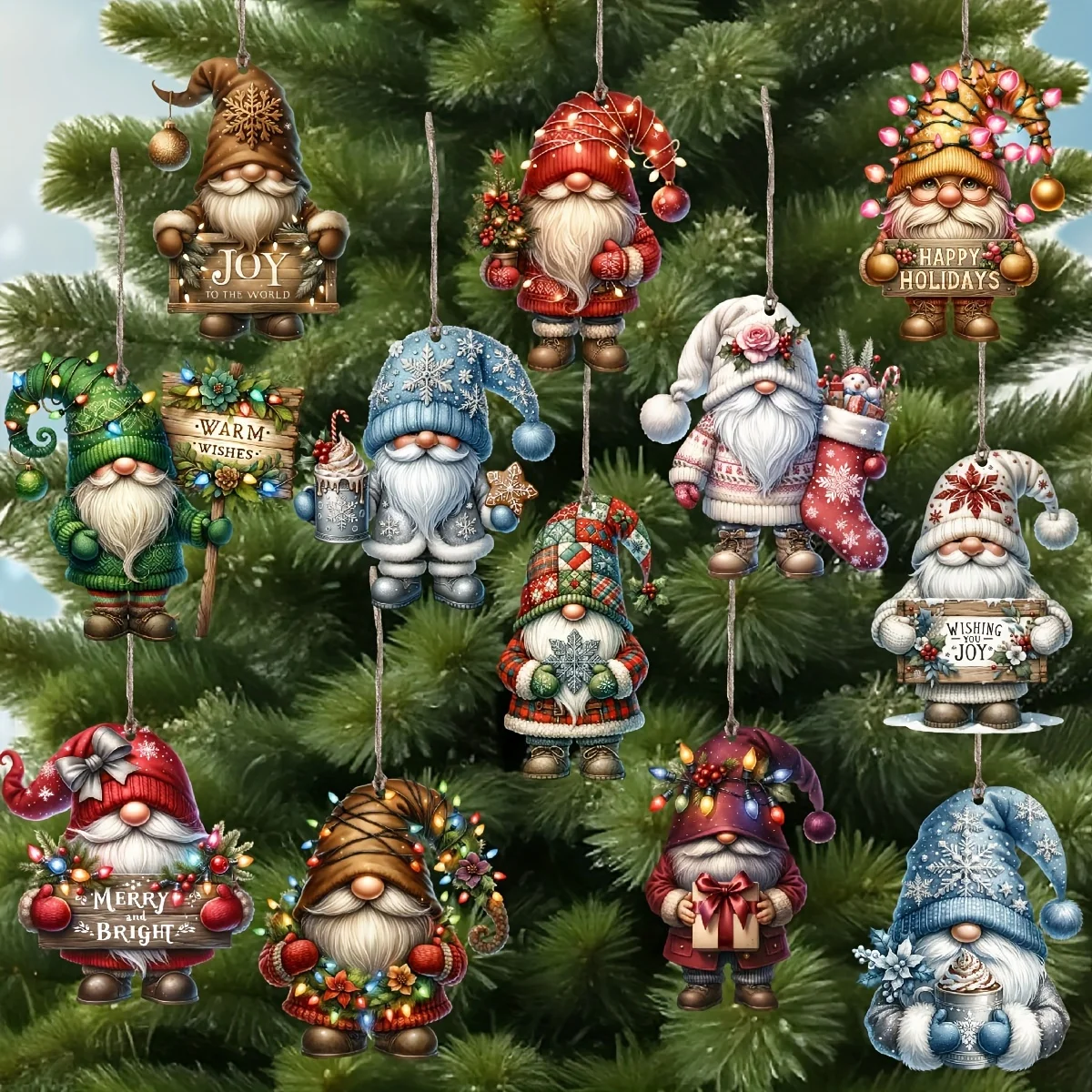 12PCS Christmas Wooden Santa Claus Hanging Ornaments for Holiday & New Year Celebration Perfect Gift for The Holiday Season