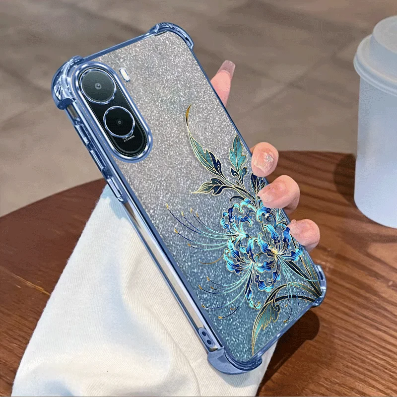 Glitter Plating Cover For Xiaomi Poco C81 Pro 4G Case TPU Four-corner Shockproof Flower Pattern Fundas