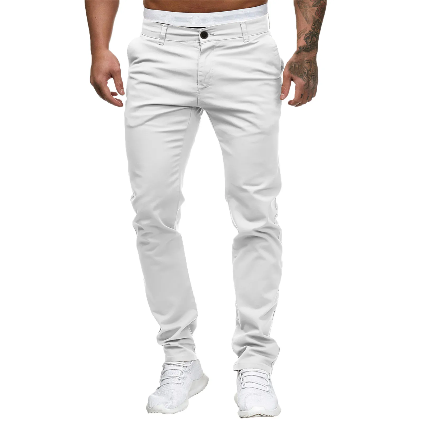 

Solid Color Pants Mens Spring Autumn Ankle-Length Pockets Trousers Korean Fitness Business Flexible Pants Outdoor Joggers Pants