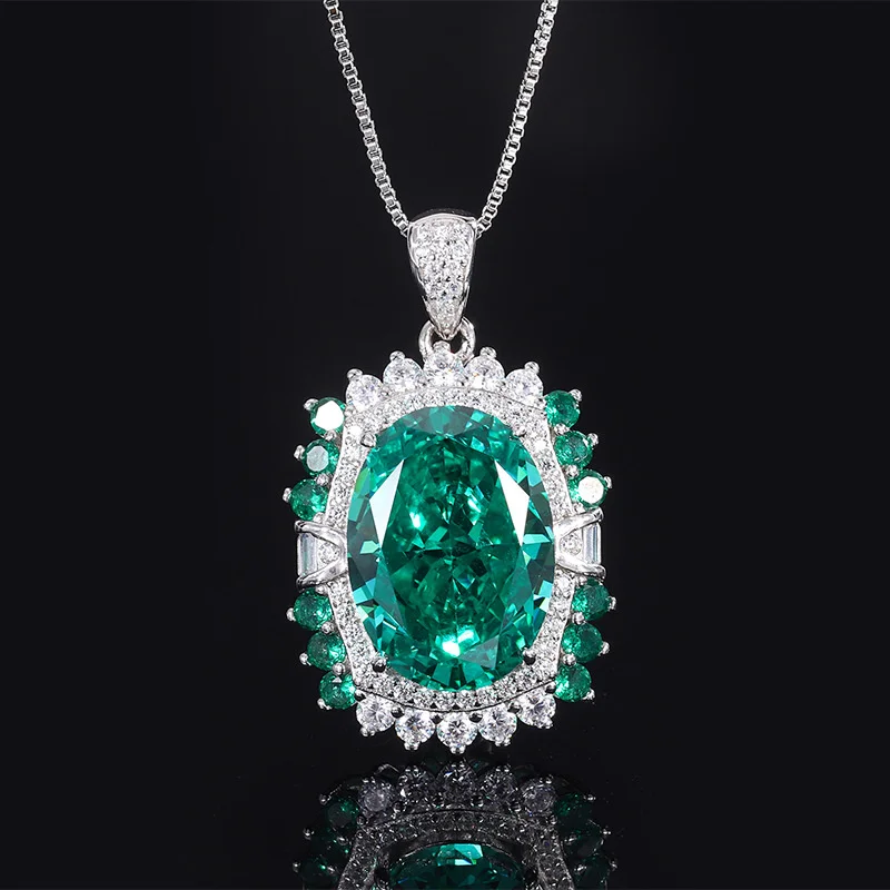 genuine Luxury brand real jewels S925 All Over Silver Shake Tone High Carbon Set Diamond Emerald Sea Blue Treasure Dan 13 * 18 P