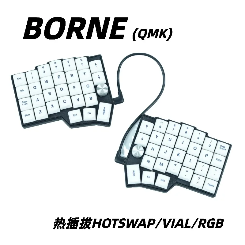 BORNE Wired Split Keyboard Kit Customized RGB Hot Swap Ergonomics Single Mode Split Keyboard for VIAL Left Right Hand Keyboard
