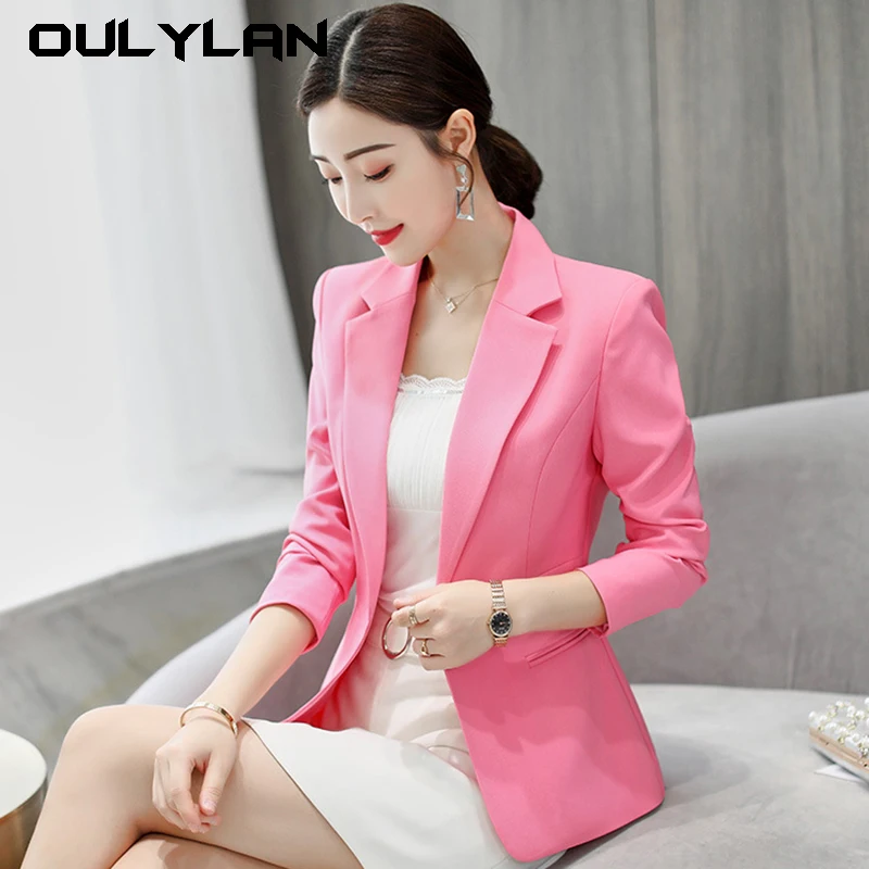 OULYLAN 2024 Fashion Jacket Casual Outerwear Women Autumn Office Lady Blazer Casual Vintage Loose Elegant Long Sleeved Coat