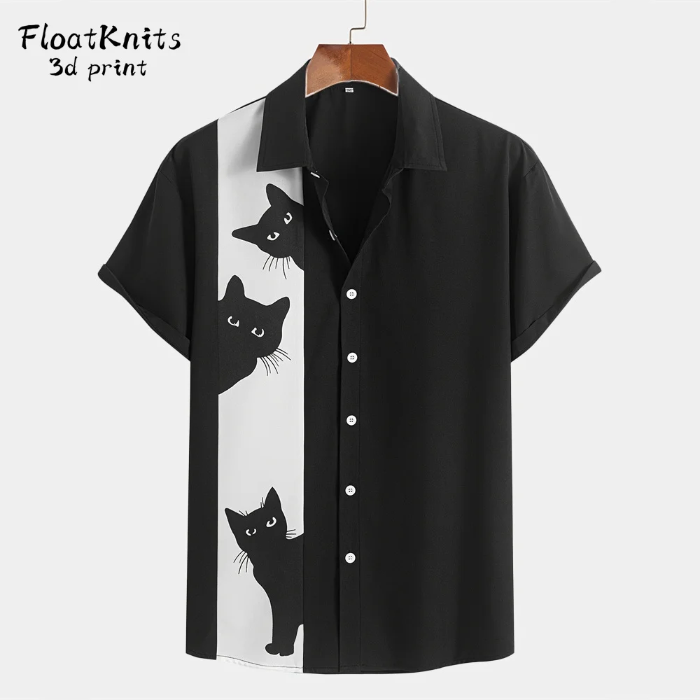 

Minimalist Graphic Men's Shirts Summer Cat Print Men's Clothing Casual Simple Shirts for Man Hawaiian Shirt Man New Fashion Tops