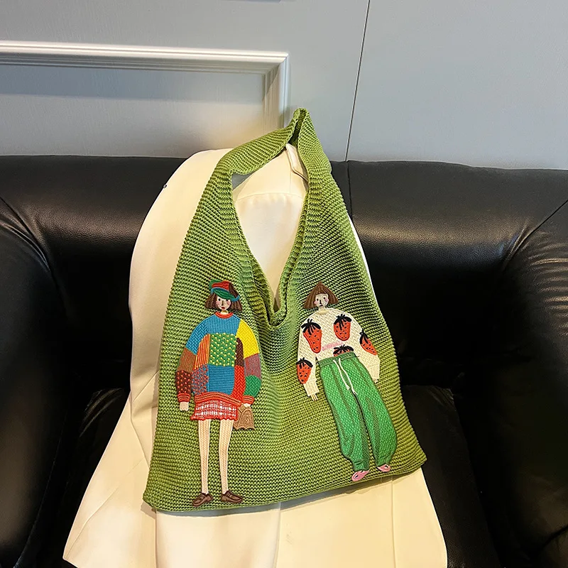 

Hollow Mesh Knitted Shoulder Bag Beach Vacation Slouchy Chic Cartoon Tote Bag Lightweight Laid-Back Casual y Chic Laid-Back Styl