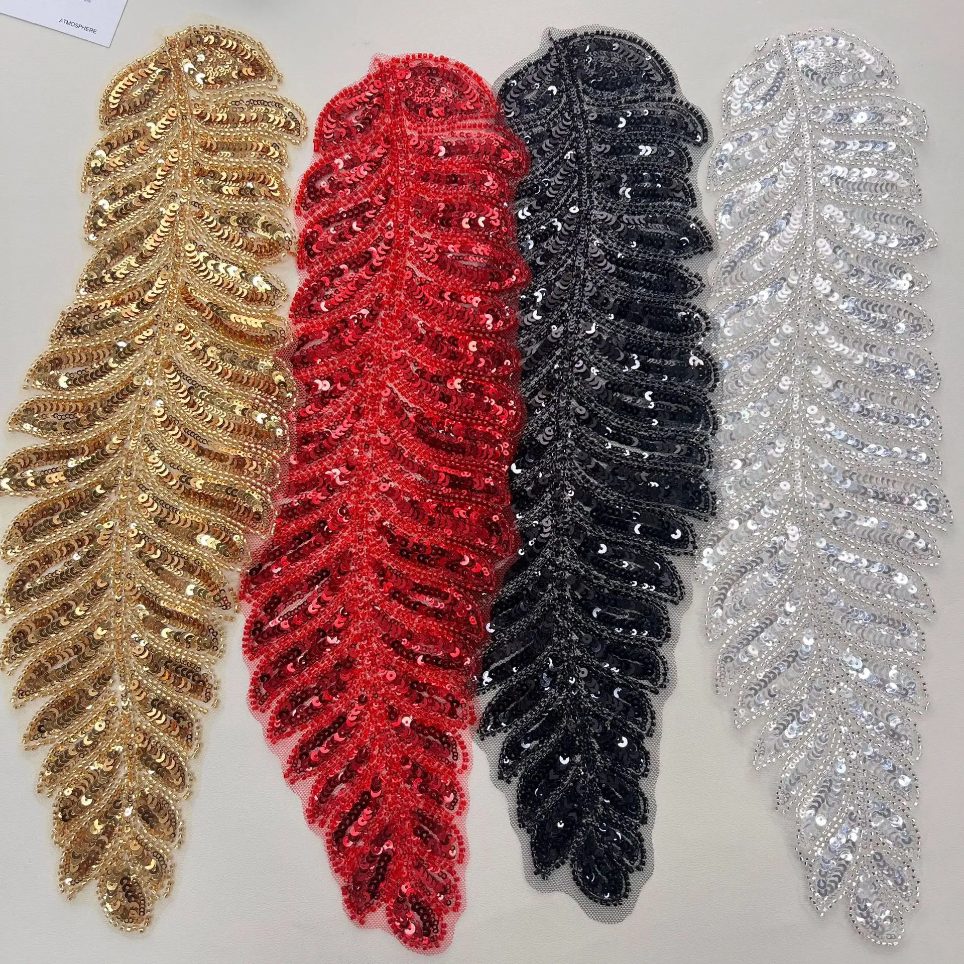 Blatt Mesh Pailletten Feder Blattform Patch Kleidung Kleid Hochzeitskleid Stickerei