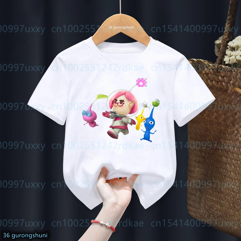 New Summer Style Boys T-Shirt Video Game Pikmin 4 Cartoon Print T-Shirt For Girls Fashion Toddler Tshirts Cute Boy Girl Clothing