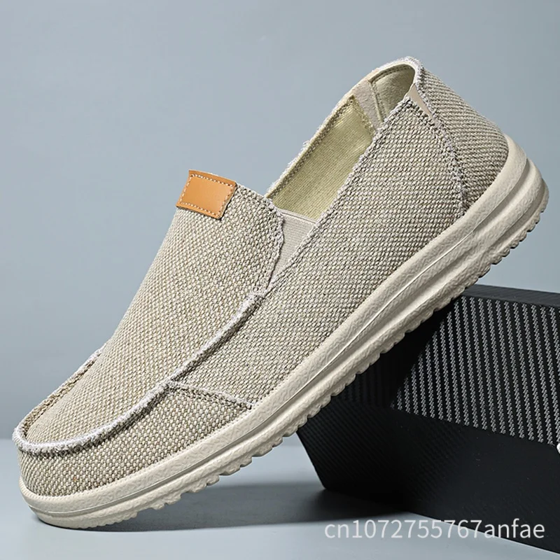 Men's Casual Canvas Shoes Men Loafers Breathable Slip on Flats Male Vulcanized Shoes Driving Shoes Sneakers Light Walking Shoes