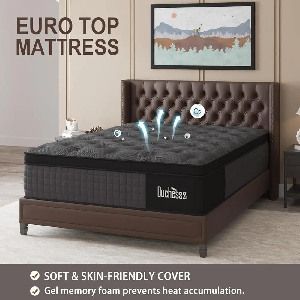 Hybrid Queen Mattress 14 Inch Gel Memory Foam Individually Pocket Springs Euro Top Medium Firm Pressure Relief Low Motion