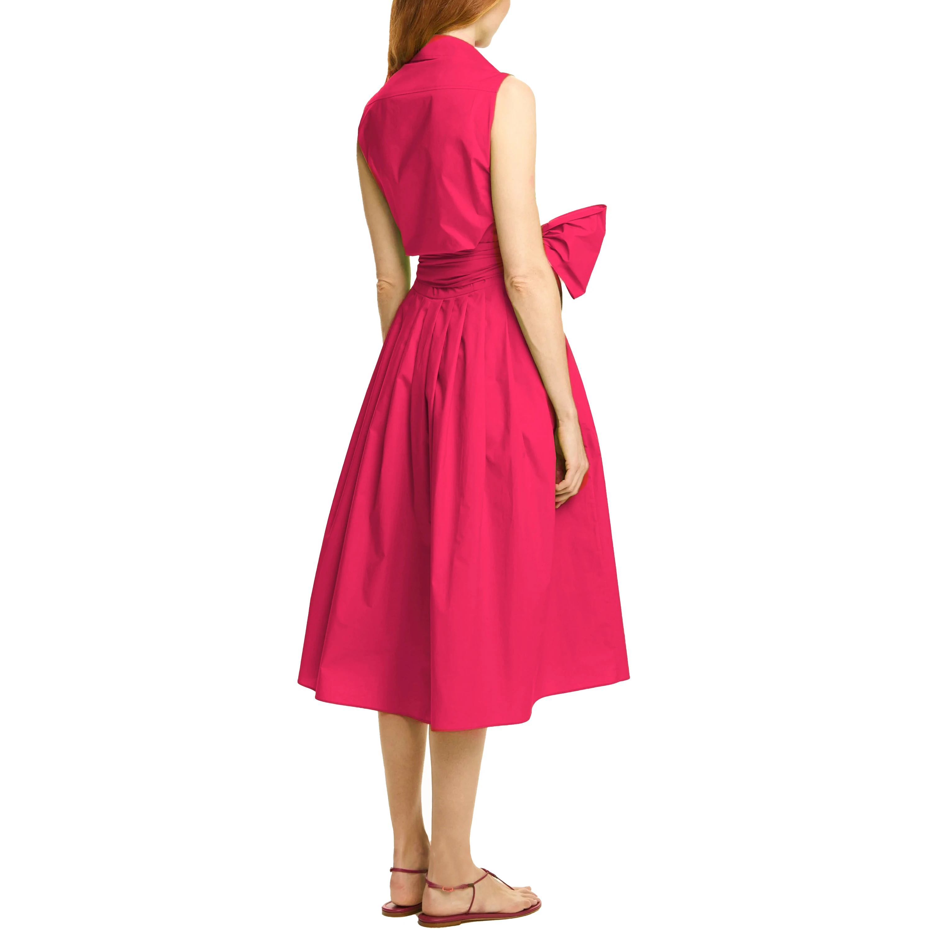 CHCH Women's Dress Summer Beach Party Sleeveless Single breasted Lace up Design Office Women's Long Pink Dresses ﻿