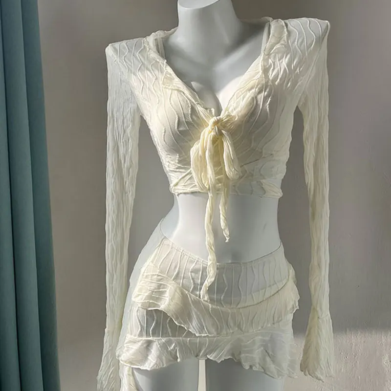 Spring Autumn New Slimming Conservative Belly Covering Women's Clothing Four Piece Set Sexy Split Bikini Trend Korean Swimwears
