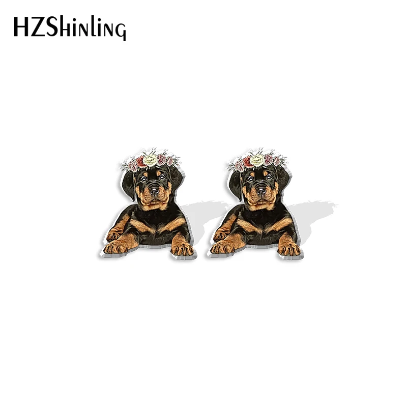 2021 New Rottweiler Stud Earring Lovely Dog Acrylic Resin Earrings Epoxy Handmade Jewelry Gifts Friends