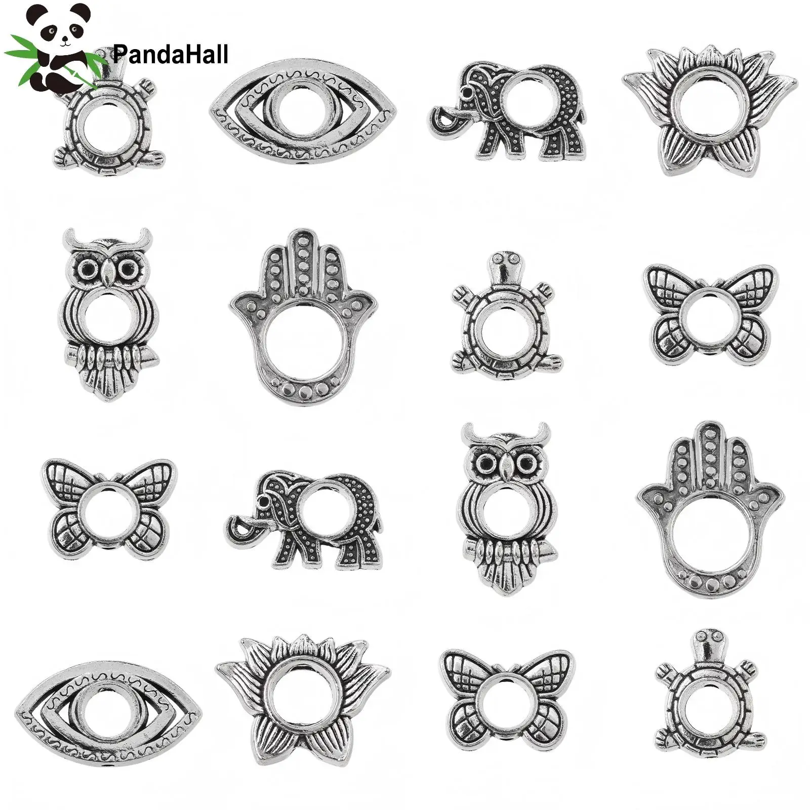 

PandaHall 70Pcs 7 Styles Tibetan Style Hollow Open Bead Frames Antique Silver Animal Bead Frames for DIY Making Necklace Jewelry
