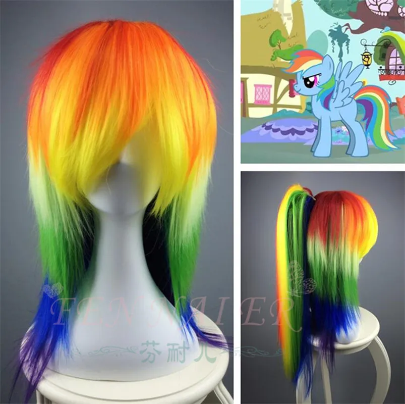 Anime Characters Rainbow Dash Cosplay Costume Headwear Prop Wig Adult Colored Hair