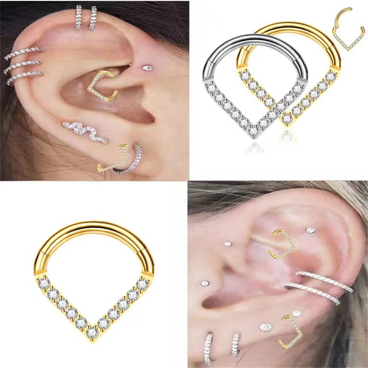 1pc Fashion New G23 316L Stainless steel Peach Heart Inlaid Zircon Earrings,Seamless Nose Ring Tragus Cartilage Piercing Jewelry