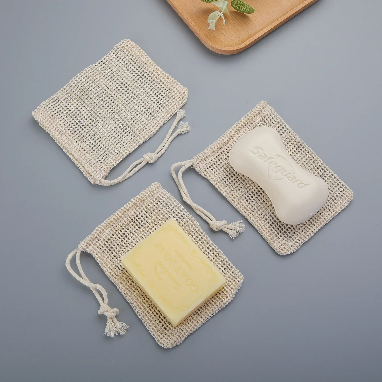 Saco de algodão natural para economizar sabonete, 3 peças, ecológico, feito à mão, bolsa de malha de algodão para limpeza corporal e cuidados com a pele