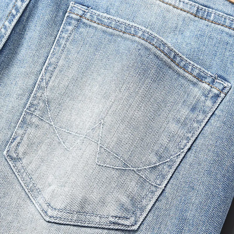 Street Fashion Men Jeans High Quality Retro Light Blue Stretch Slim Fit Vintage Jeans Men Casual Designer Denim Pants Hombre