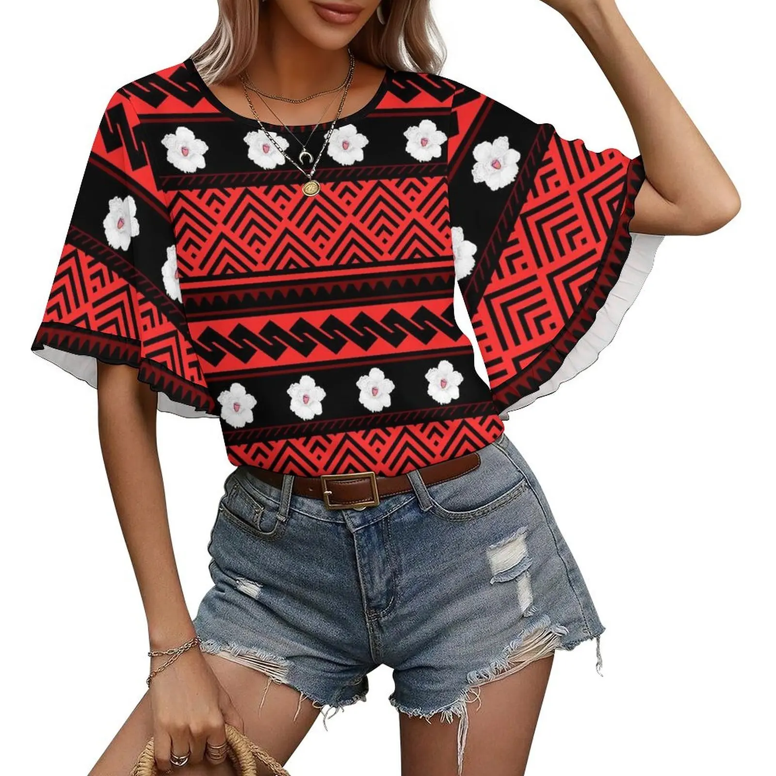 Women'S Round-Neck Short-Sleeved High-Definition Custom Polynesian Art Vintage Print Fashionable Oversized T-Shirt