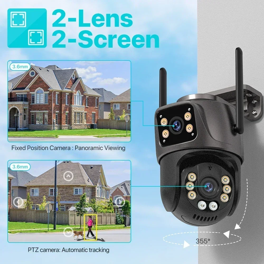 Outdoor 4MP Dual Lens Dual Screen AI Auto Tracking IP Camera CCTV Video Surveillance 4K 8MP HD Wifi PTZ Camera