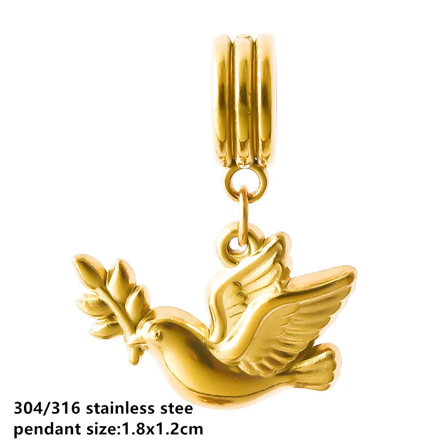 Goldfarbener kleiner Tieranhänger Ente Katze Taube Pferd Edelstahl Armband Armreif Anhänger für Schmuckherstellung handgemachte Dekoration – Detail 10