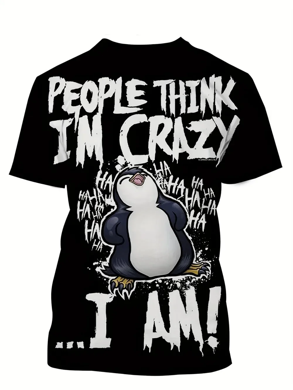 Summer muscle men's T-shirt crazy penguin new digital print fashion 3D short sleeved Harajuku style casual street T-shirt