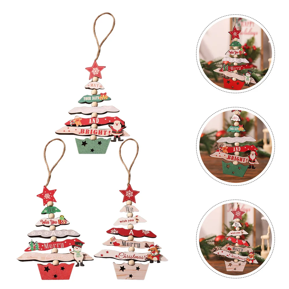 

3Pcs Wooden Xmas Tree Hanging Ornaments Christmas Pendant Xmas Party Decor Christmas Tree Decoration Hanging Pendant
