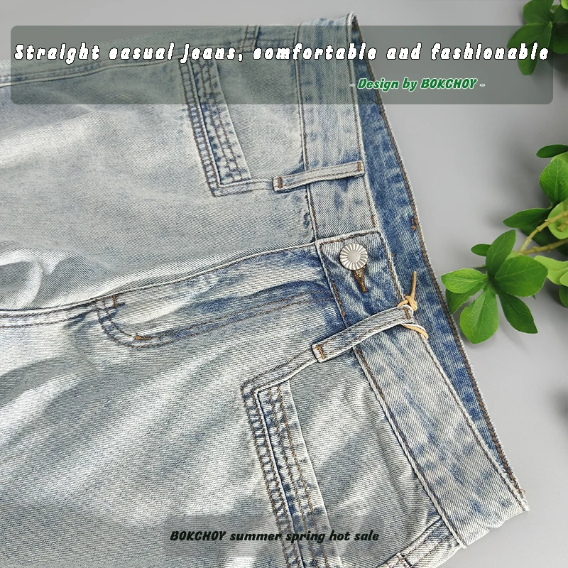 2024 Summer Spring New Vintage Casual Jeans for Men Clothing Washed Soft Cotton Loose Straight Man Pants Baggy Jeans KK1077