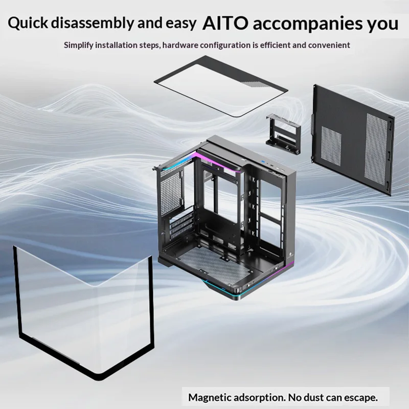WJCOOLMAN AITO Mini MATX PC case RGB light strip 240 water cooler curved glass computer case