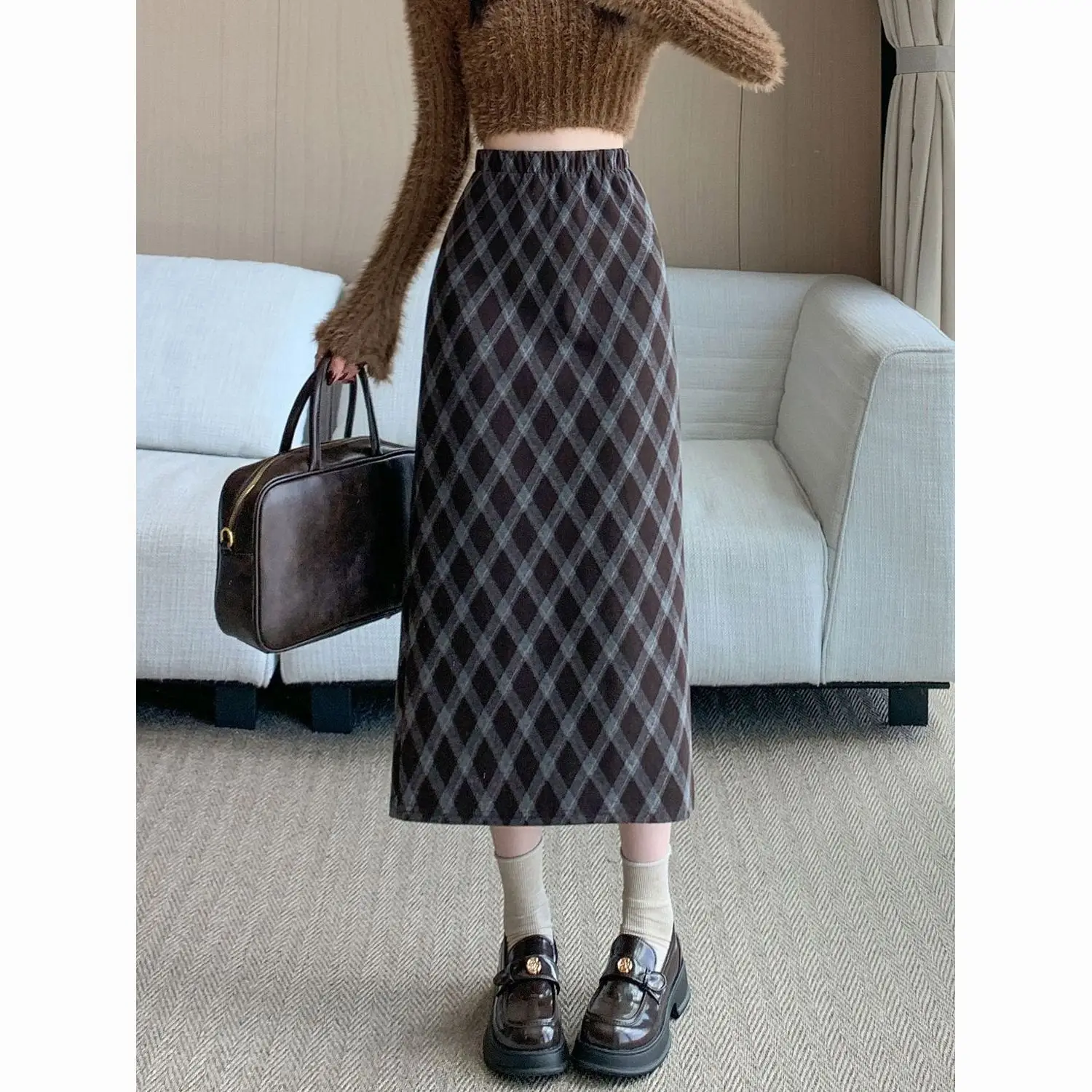 

2026 New High Waist Skirts Female High-quality Woolen Plaid Skirt Women's Autumn Winter Slim Casual A-word Long Hip Skirt Ladies
