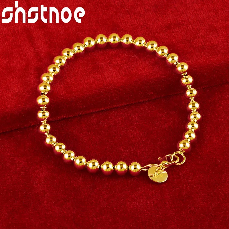 

SHSTONE 18K Gold 6mm Smooth Beads Chain Bracelets For Woman Fashion Jewelry Lady Fine Party Wedding Birthday Christmas Gifts