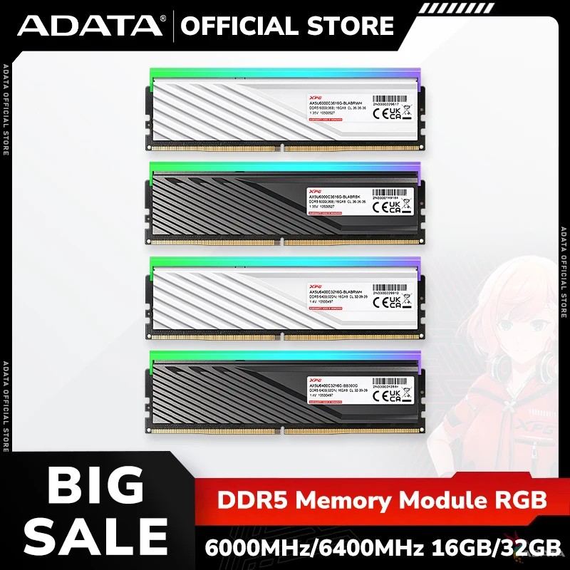 ADATA XPG LANCER BLADE RGB DDR5 Memory D300G 6000MT/s 6400MT/s 16GB 32GB Single Tray RAM Memory Moudle with HeatSink for Desktop