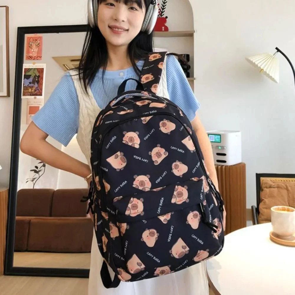 Mochila de gran capacidad, mochila escolar de capibara de dibujos animados, mochila escolar para estudiantes, mochila para exteriores, moda coreana, correas ajustables, nuevo