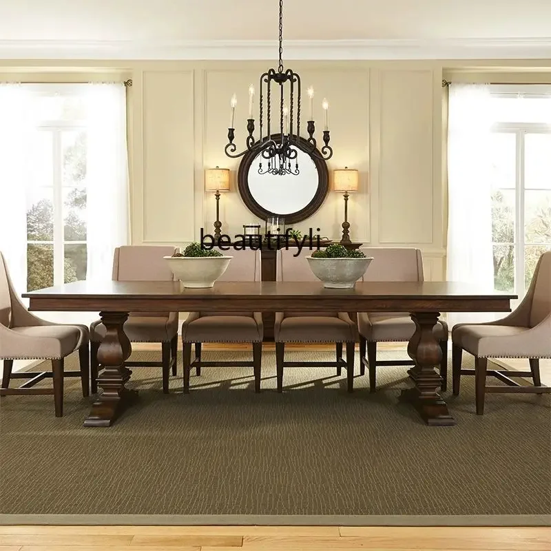 

Отличные скидки на американский простой обеденный стол из массива дерева, в стиле ретро, для гостиной, средневековый длинный журнальный столик, стол для переговоров