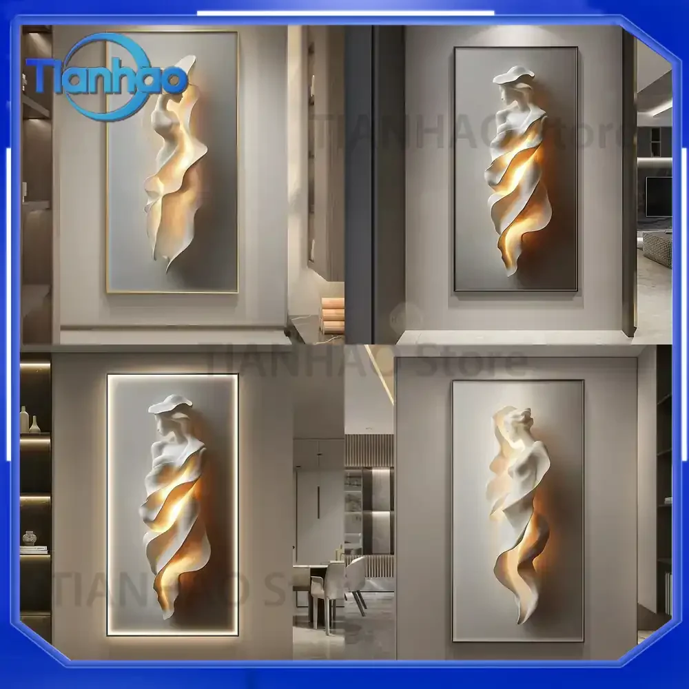 Modern Light Luxury Entrance Door Decoration Painting for Simple Abstract Corridor Hanging Wall Lamp LED Light