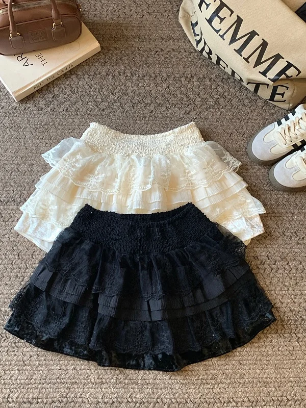 

plus Size Sexy Embroidered Lace Splice Cake Skirt Women's Autumn Winter Anti-Light Fluffy ort Skirt f-length Skirt