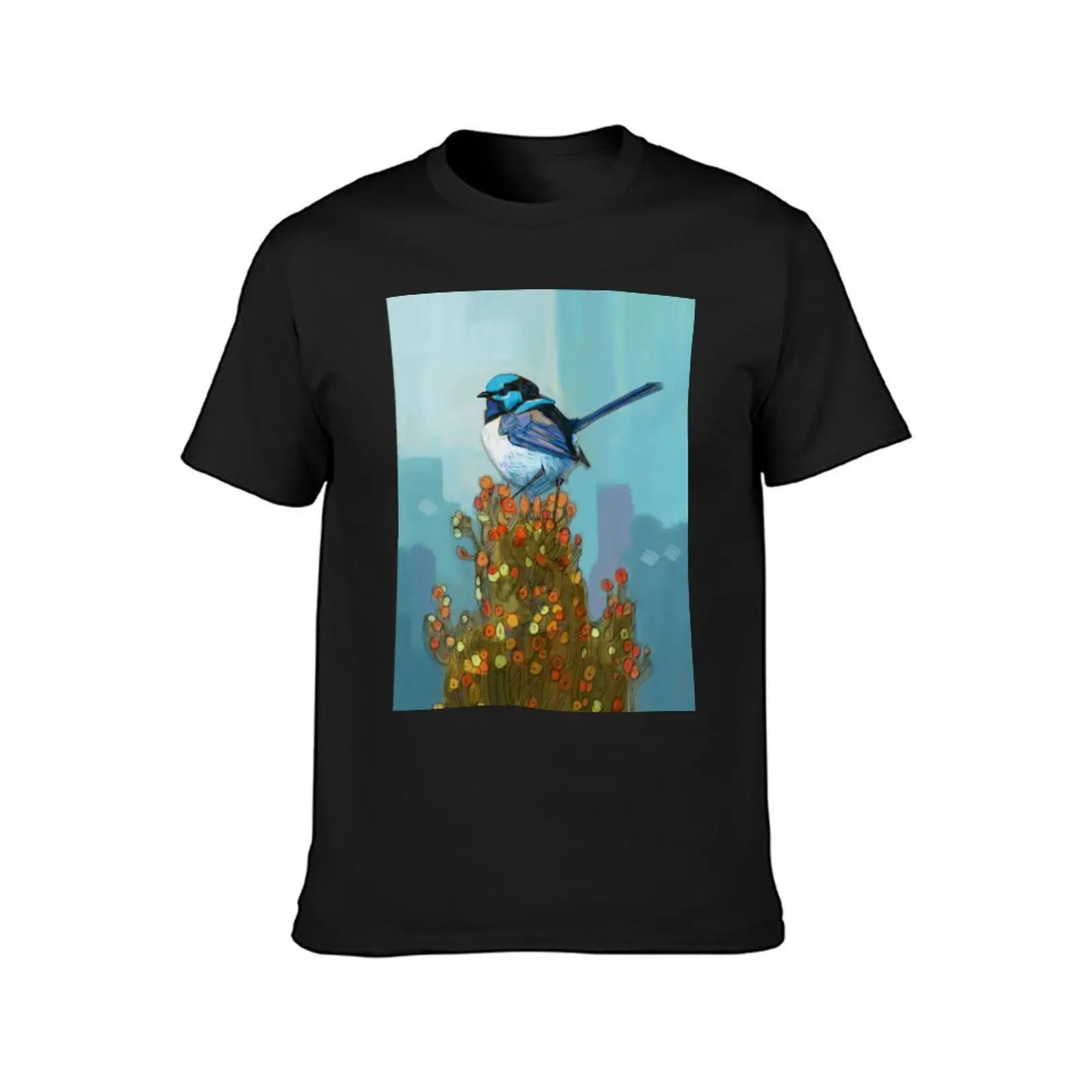 Blue Wren on Bush T-Shirt anime Aesthetic clothing oversized hippie clothes mens t shirt graphic