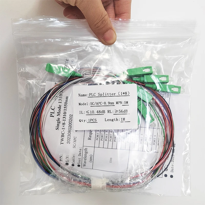 Free Shipping 10Pcs/Lot PLC 1X8 SC/APC Fiber Optical Splitter 1x8 SC UPC Connector 1M FTTH Fiber Optical Line Splitter