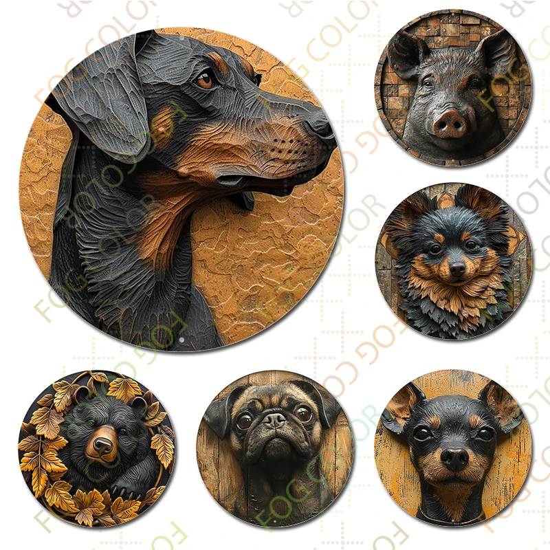 1pc 8x8inch(20x20cm) Round Aluminum Sign Metal Sign Doberman Pinscher Sign Stereoscopic Visual Effects Sign For Home Clubs