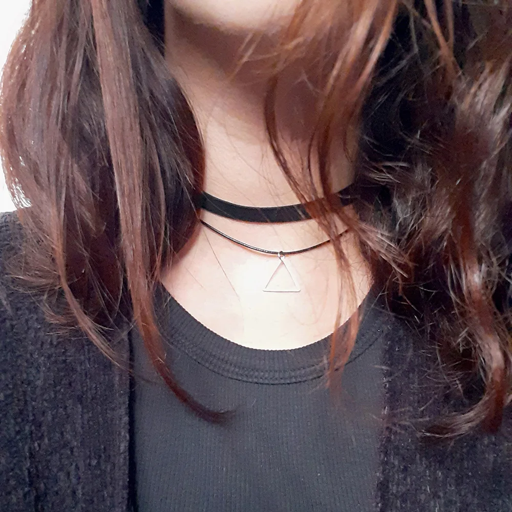 Vintage Black Velvet & Leather Gothic Choker Necklace - Image 3