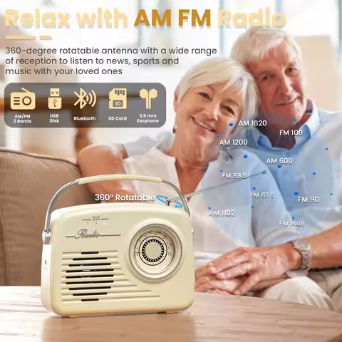 Vintage Bluetooth Speaker Radio, Easy-to-Operate AM/FM Radio, Rechargeable Retro Speaker for Kitchen, Camping &amp; Elderly Gifts