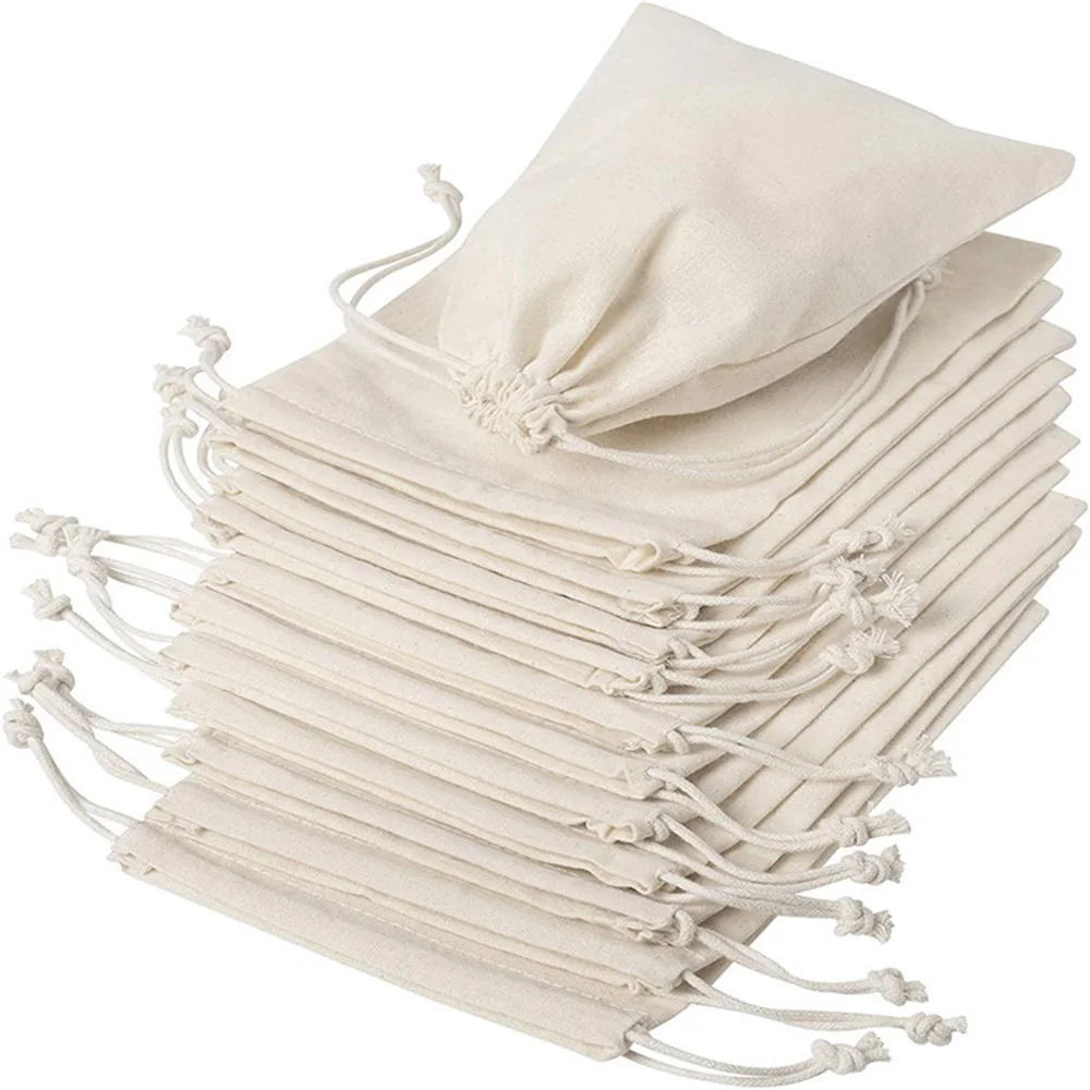 10/20/30 Pcs/Lot 100% Cotton Drawstring Storage Christmas Wedding Gift Jewelry Bag Reusable Home Dust Bag Customize Your Logo