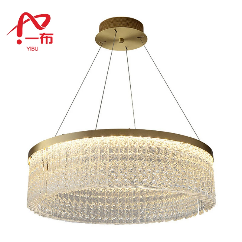 Luxury Crystal Kitchen Dining Pendant Chandelier Lighting Corrugated Glass Led Gold Hanging Lamps Indoor Light Fixtures